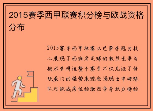 2015赛季西甲联赛积分榜与欧战资格分布